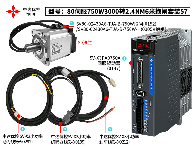 80伺服750W3000轉2.4NM6米抱閘套裝57